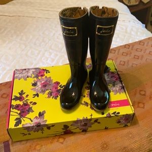 Joules Black Rain Boots with bows, size 6